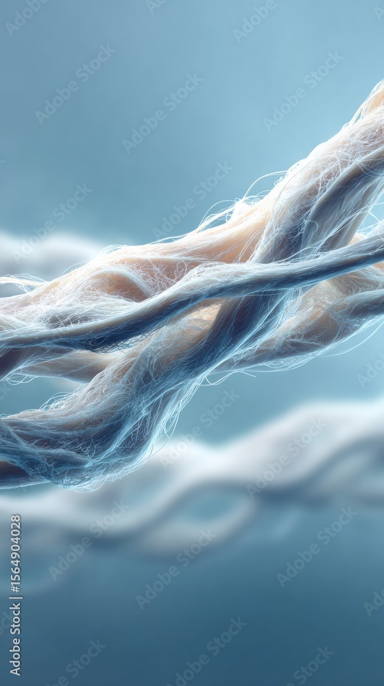 Poster Dynamic Entangled Fibers in Close-Up with Ethereal Particles Highlighting Quantum Connectivity and Complex Relationships for Scientific Visualization
