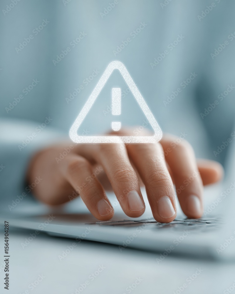 Aufkleber Modern Loss Mitigation Professional Using Laptop with Risk Management Dashboard and Alert Icons in Office - Business Innovation and Operational Risk Focus