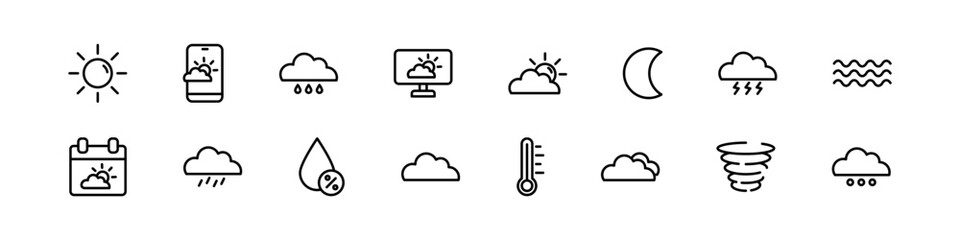 Weather icon set. Isolated weather vector set. Line icon weather set.