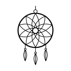 stylized dream catcher line art in clean vector art