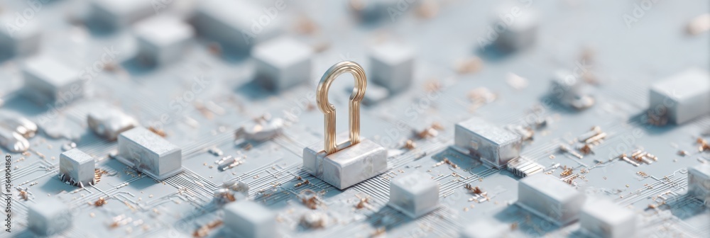 Fototapete Quantum Algorithm Key Icon on Circuit Board with Encrypted Nodes Highlighting Quantum Secure Communication for Cybersecurity and Tech Innovation