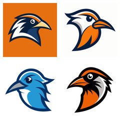 Obraz premium Illustration showing four bird head logos with various color schemes on a white and orange background
