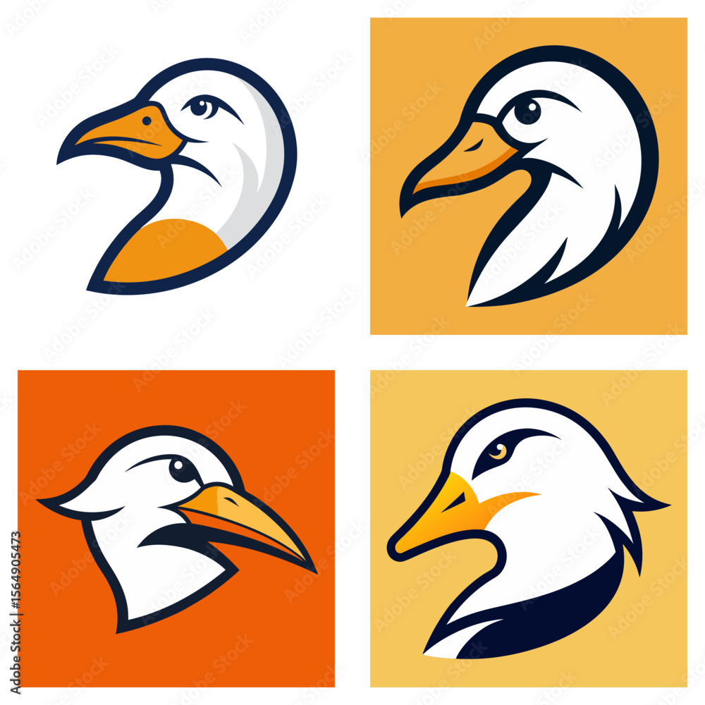 Aufkleber compilation of four stylized duck head logos with varied backgrounds and color schemes presented nic