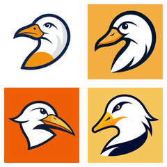 Obraz premium Compilation of four stylized duck head logos with varied backgrounds and color schemes presented nicely