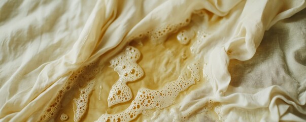Dirty food mark on clothes: Close-up of food stains on a shirt, preparing for cleaning before laundry, Generative AI