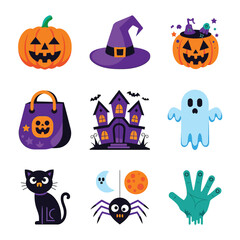 2d vector illustration Halloween t shirt icon design items ghost character Candles in carved pumpkin