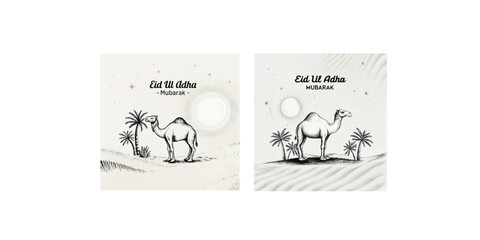 Print   Eid ul Adha Mubarak Camel Desert Night Sky Stars Moon Greeting Card Design