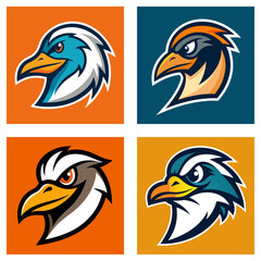 Fototapeta premium Illustration showing four square images of different bird head designs with various color schemes