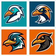Fototapeta premium Collection of four stylized eagle head logos with different color schemes and backgrounds