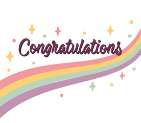 Congratulations Retro Lettering with Pastel Rainbow Vector