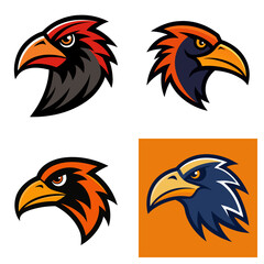 Illustration of four stylized eagle heads with different color schemes and fierce expressions shown