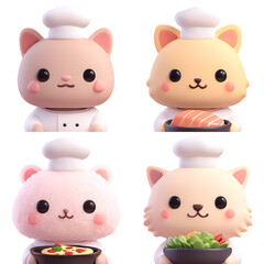 Cute Kawaii Cat Chefs Adorable Cartoon Kittens Cooking Set.