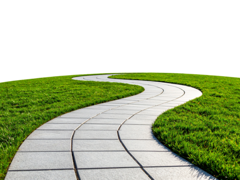 Stone path winding up grassy hill suitable for travel blogs, nature websites, outdoor adventure guides, landscape design inspiration.