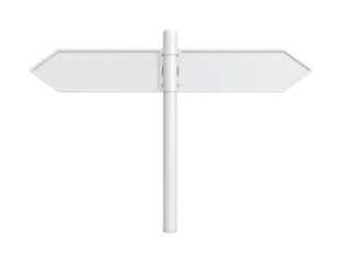Two blank white arrow signs on a pole, ideal for directional concepts, traffic and road signage, indicating choices and navigation.