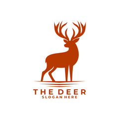 Deer with Big Horn logo design vector template. Deer animal logo design icon