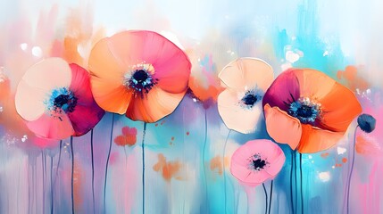 Abstract Poppy Flower Painting Colorful Floral Art