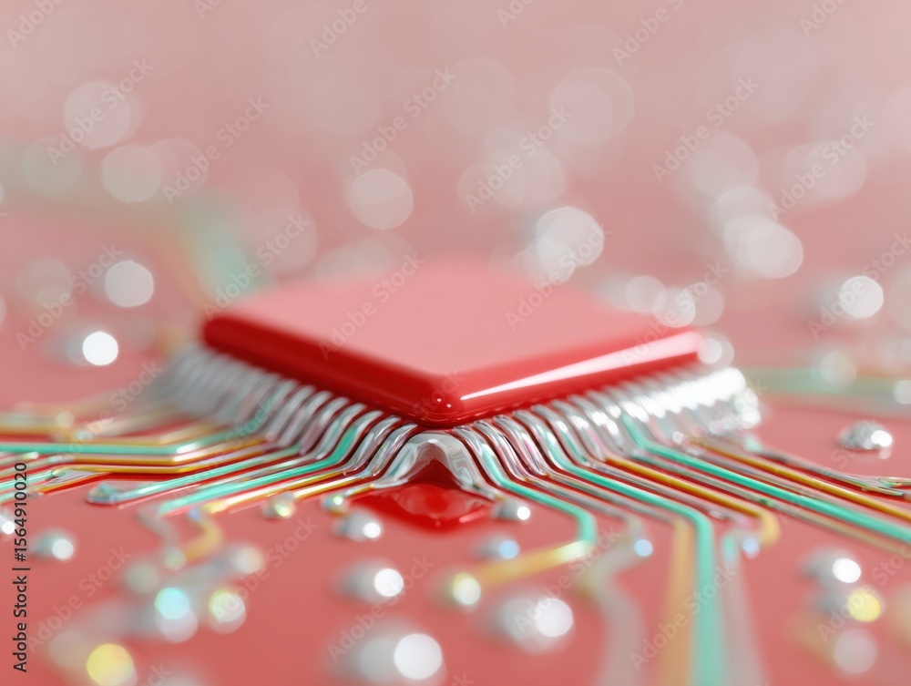 Aufkleber Quantum Chip Interface with AI Neural Network and Electronic Pathways Highlighting Processor Core in Futuristic Tech Connectivity Design