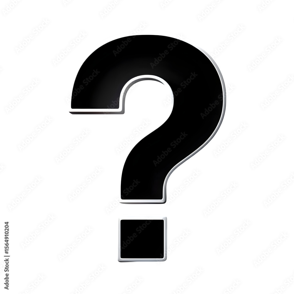 Poster glossy 3d question mark symbol with white outline on isolated on transparent background