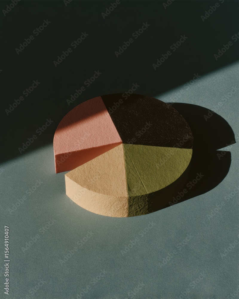 Poster Minimalist Pie Chart with Earthy Tones Representing Diversified Investment Portfolio for Strategic Asset Allocation in Modern Finance