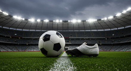 Soccer Ball at the Center of a Modern Stadium