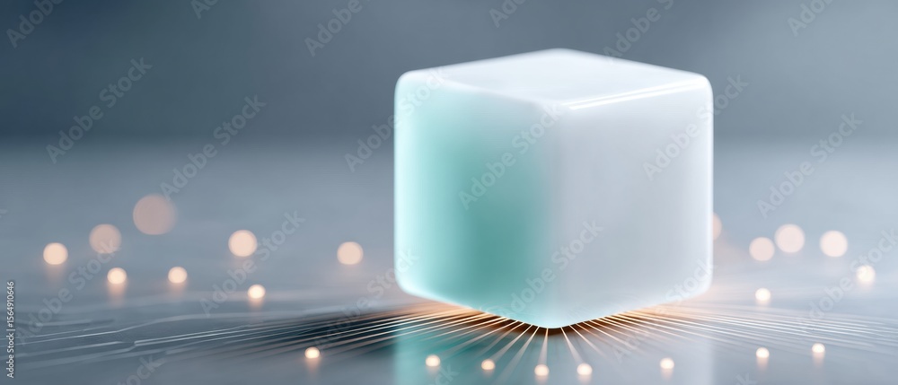 Poster Quantum Security Glowing Cube on Digital Circuit Board Symbolizing Advanced Data Integrity and Network Innovation for Tech Marketing