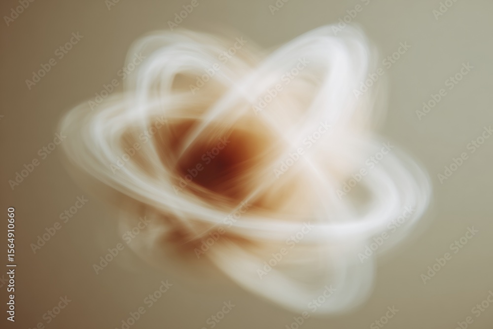 Poster abstract energetic atomic orbitals with swirling particle trails symbolizing quantum superposition a
