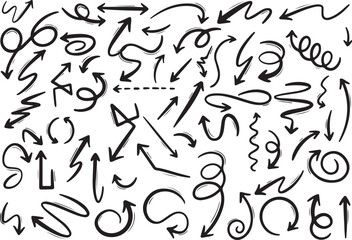 Abstract Doodle Arrows and Swirls, Hand Drawn Vector Design Elements, Sketch Style Scribbles, Transparent Background