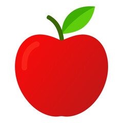 A bright red apple with a green leaf and stem isolated on transparent background