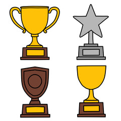 This image displays four different types of trophies