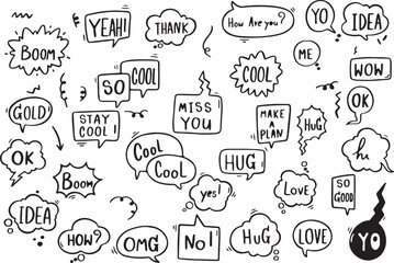 Hand-Drawn Comic Speech Bubbles, Emotional Text Doodles, Funny Sayings Clipart, Cartoon Word Balloons, Sketchy Expressions, Cute Talking Bubbles, Pop Art Style, Dialogue Frames Vector, Expressive Text