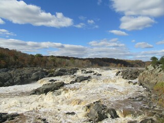 scenic mountain landscape with rocks in the river 