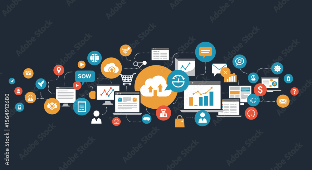 Aufkleber modern cloud computing and networking concept flat design with icons and symbols