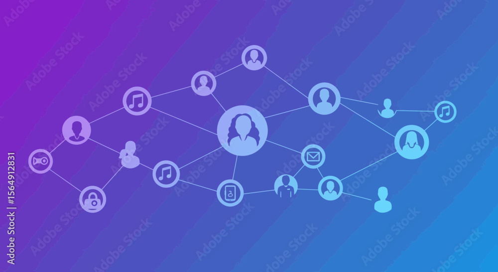 Poster abstract illustration of social network connection with gradient background design