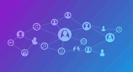 Abstract illustration of social network connection with gradient background design