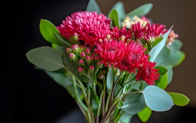Vibrant Pink Chrysanthemum Bouquet with Eucalyptus Leaves
