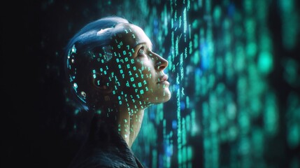 Cinematic Shot of Artificial Intelligence Interface with Codes and Digital Patterns in Dark Background