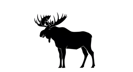 Elegant Silhouette of a Majestic Moose Standing Proudly on a White Background, Striking Black and White Moose Illustration for Creative Wildlife Designs