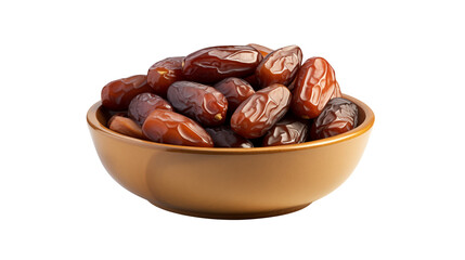 Fresh, sweet dates are piled high in a simple bowl isolated on transparent background, ready to be enjoyed as a healthy snack.