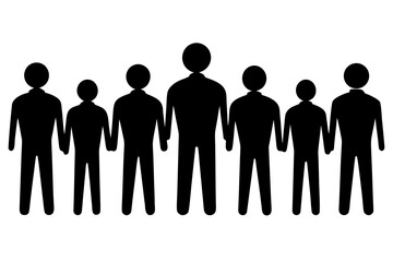 Group of People Holding Hands, Black Silhouette on White
