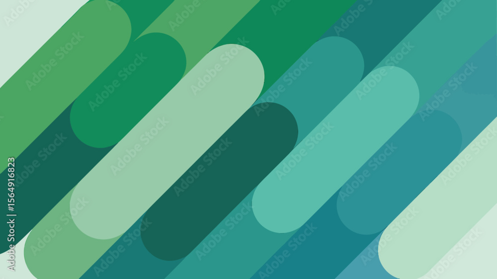 Poster a pattern of rounded rectangles in shades of green and blue arranged diagonally across the image pla