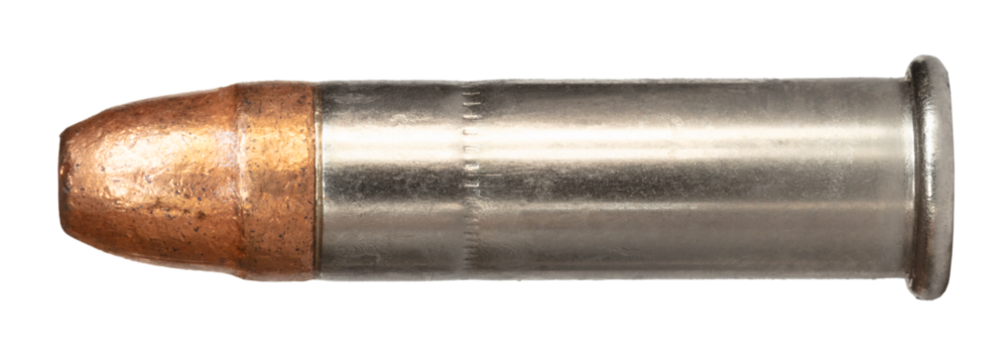 Copper plated bullet on a .22 rimfire cartridge