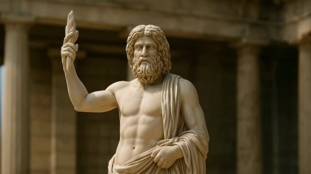 Zeus Marble Statue Subtle Orbiting Lightning Rod Golden Sunlight
