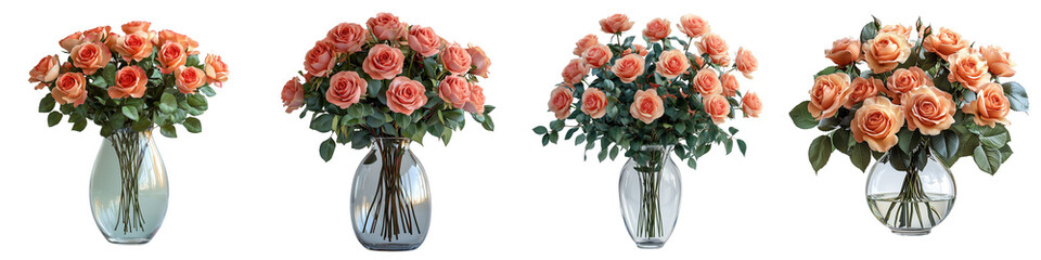 Isolated flower design PNG with roses in a vase on a transparent background