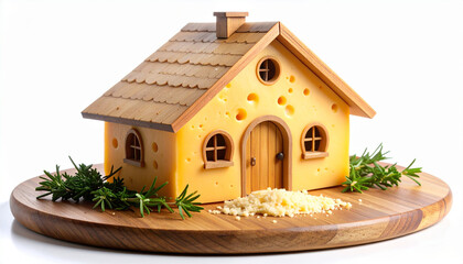 Cheese magic house on the table, concept photo