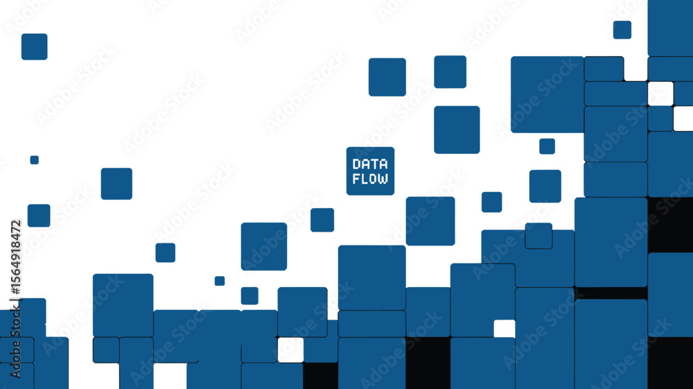 Aufkleber blue squares of varying sizes arranged on a white background with the words data flow in the center