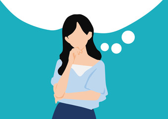 考え事をする女性のイラスト	
