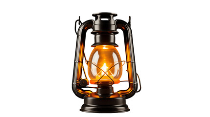 Antique oil lantern glows warmlyisolated on transparent background, its vintage design radiating a nostalgic charm.