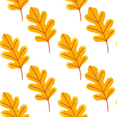 Pattern with autumn oak and maple leaves in yellow, orange and purple colors. Hand drawn. Isolated on white background. Vector