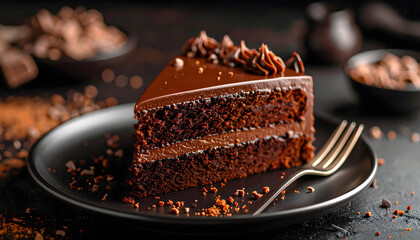 Decadent Slice of Rich Chocolate Fudge Cake