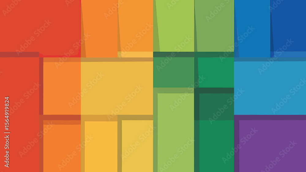Poster a vibrant mosaic of overlapping rectangles displaying a spectrum of colors in an abstract design sty